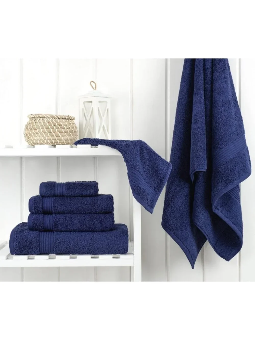 Soft Absorbent 100% Cotton Turkish Towel Set - Quick Dry, 6 Piece, Navy Blue